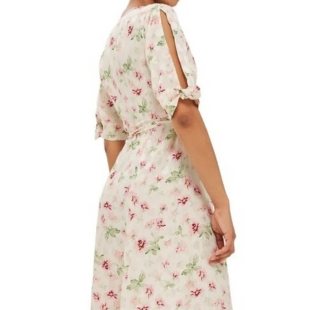 Topshop Cream Floral Wrap Dress Sz 10 - Picture 4 of 4
